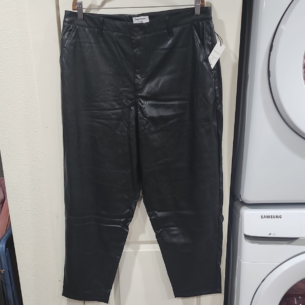 Juicy Couture High Rise Barrel Faux Vegan Leather Pants Black Y2K